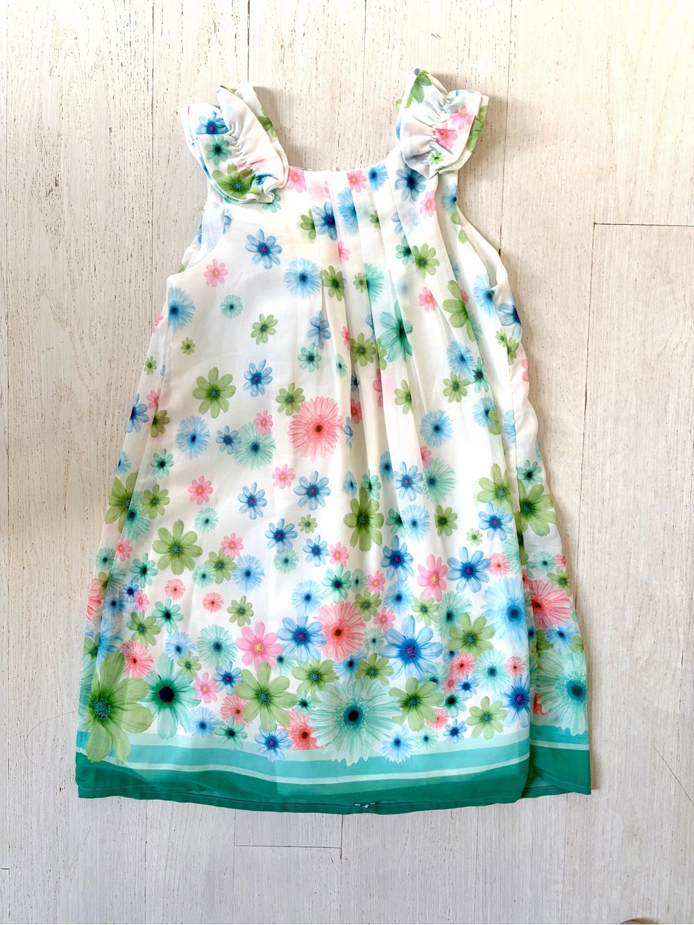 Elle White Floral Sundress with Blue, Green & Pink Accents (kids size 7)